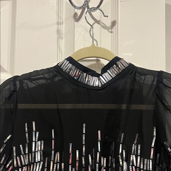 NWT-Boston Proper Black and Silver Long Sleeve Sequins Evening Dress - Picture 7 of 15